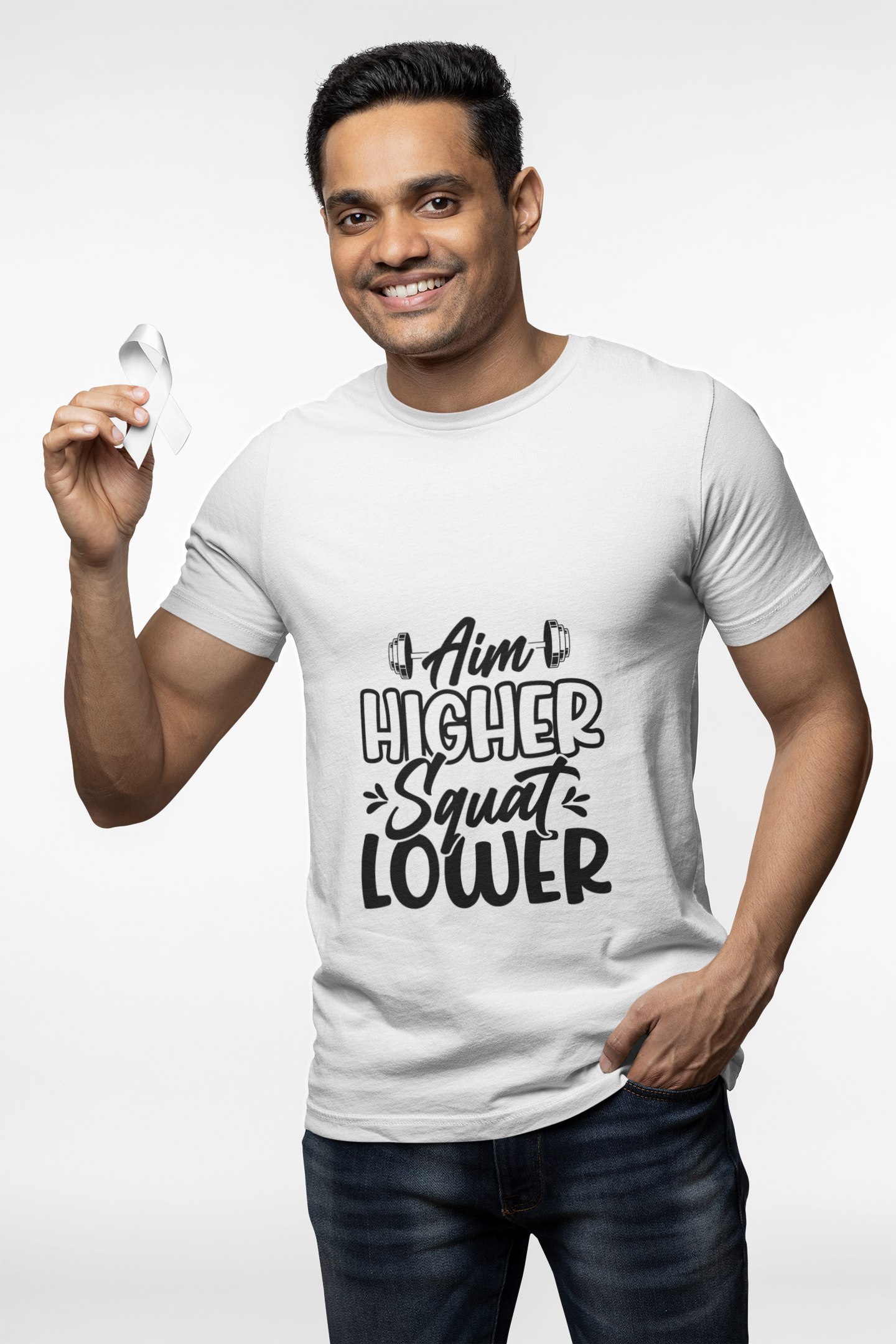 Aim Higher, Squat Lower – Motivational Gym T-Shirt